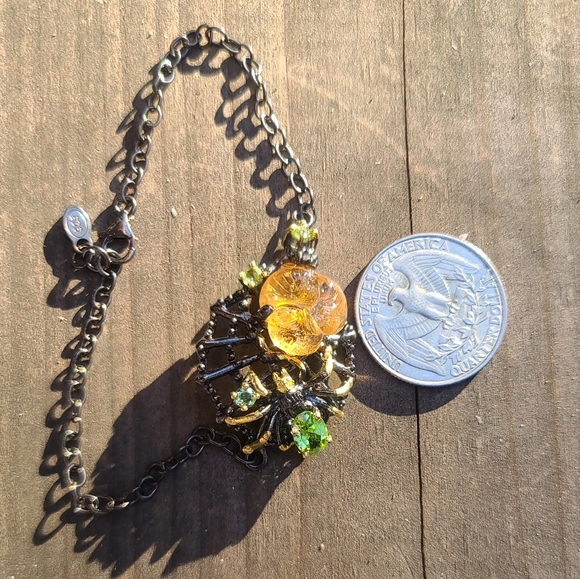 Hand carved Citrine & Peridot 8" Sterling & Rhodium bracelet - Picture 14 of 17